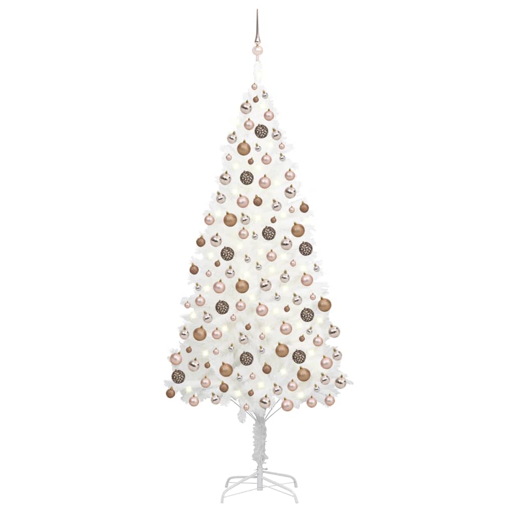 Kunstkerstboom met LED's en kerstballen 210 cm wit