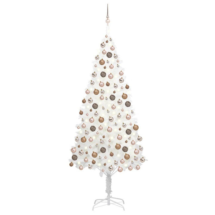 Kunstkerstboom met LED's en kerstballen 210 cm wit