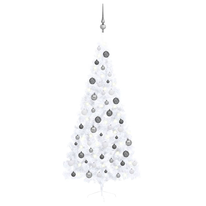 Kunstkerstboom met LED's en kerstballen half 210 cm wit