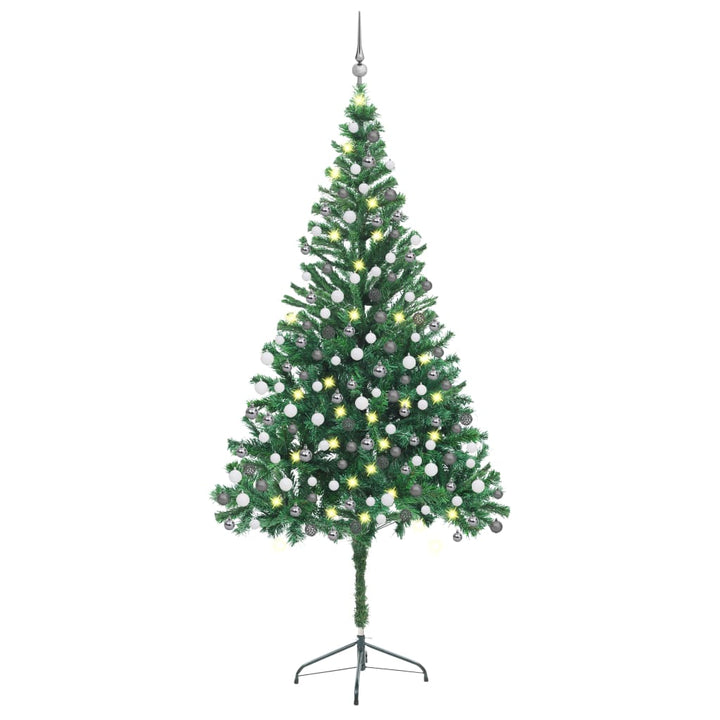 Kunstkerstboom met LED's en kerstballen 910 takken 210 cm