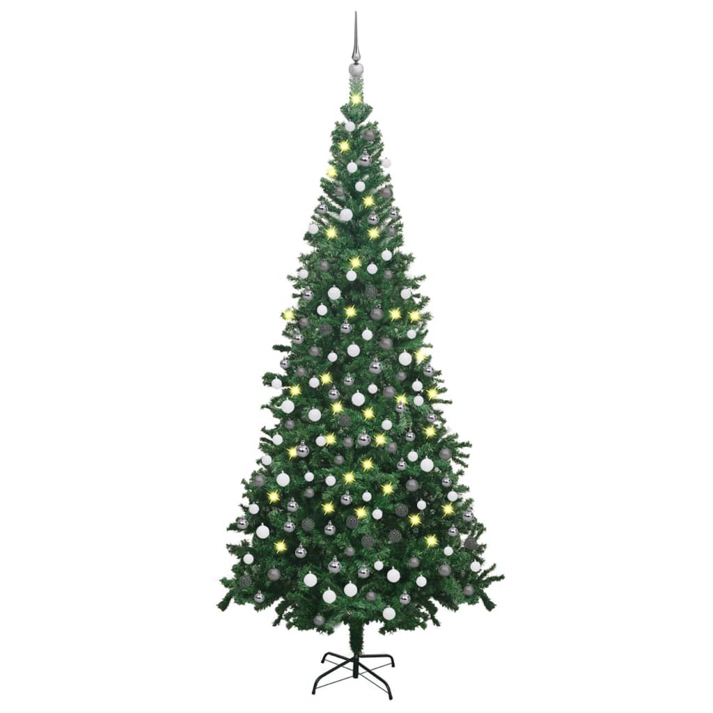 Kunstkerstboom met LED's en kerstballen L 240 cm groen