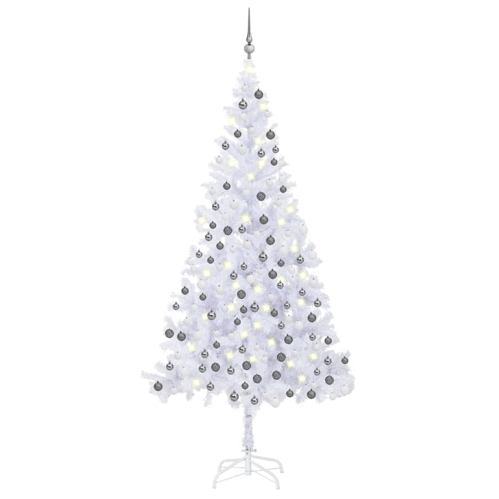 Kunstkerstboom met LED's en kerstballen L 240 cm wit