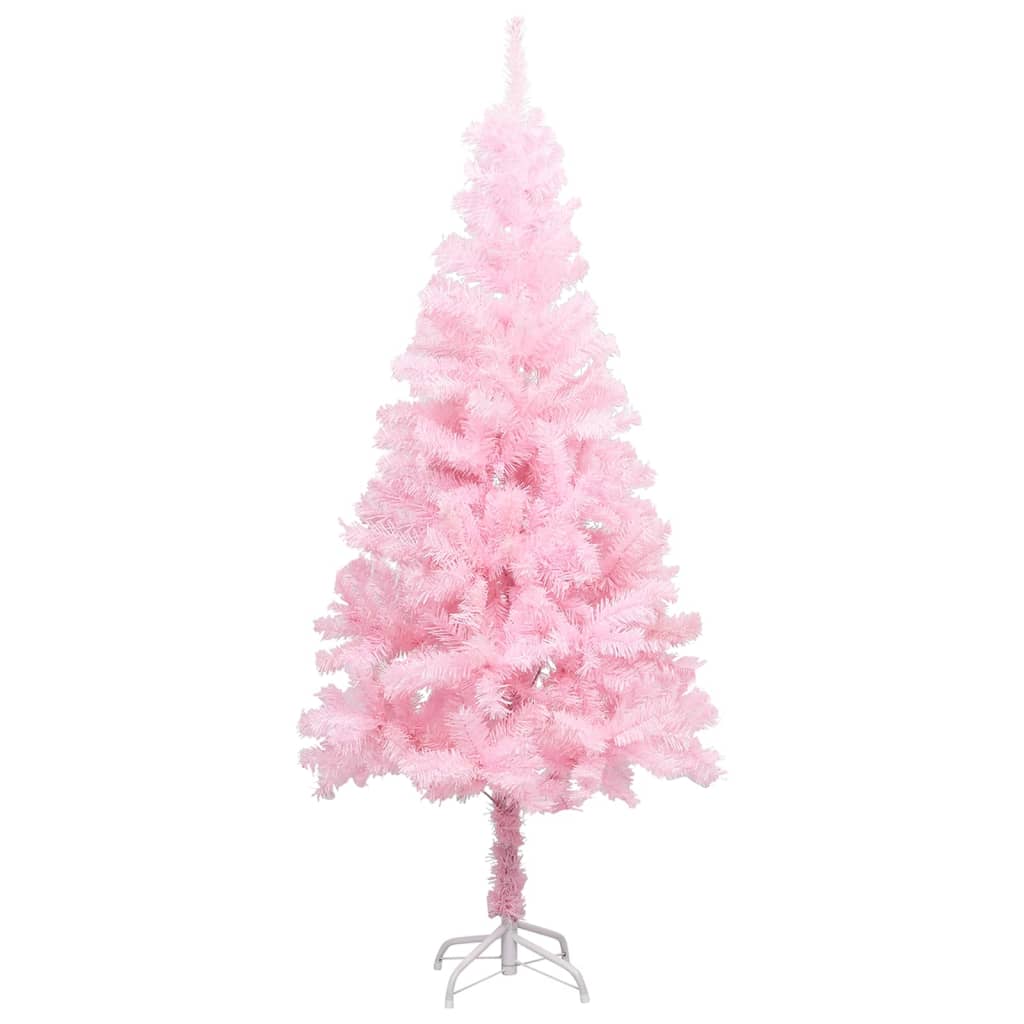 Kunstkerstboom met LED's en kerstballen 120 cm PVC roze