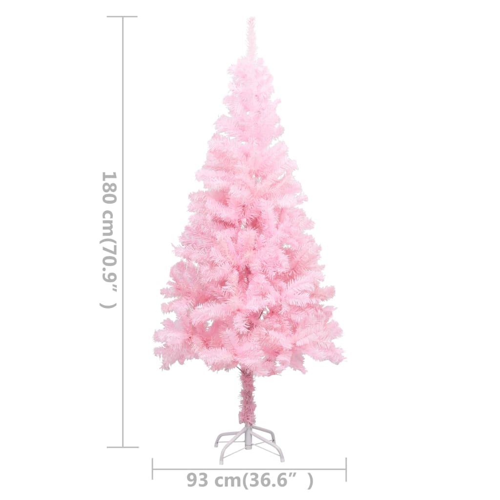 Kunstkerstboom met LED's en kerstballen 180 cm PVC roze