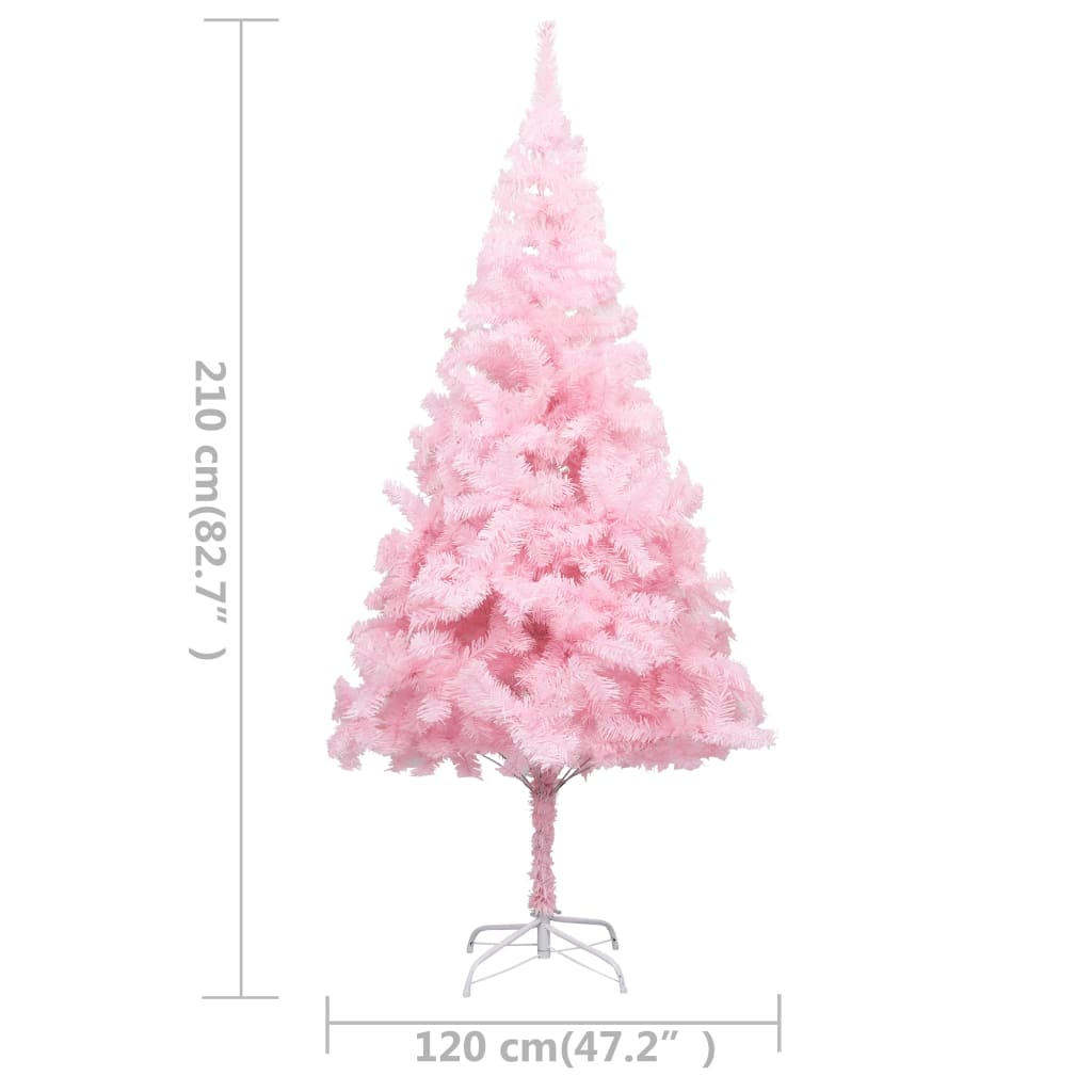 Kunstkerstboom met LED's en kerstballen 210 cm PVC roze