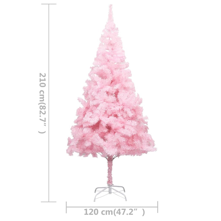 Kunstkerstboom met LED's en kerstballen 210 cm PVC roze