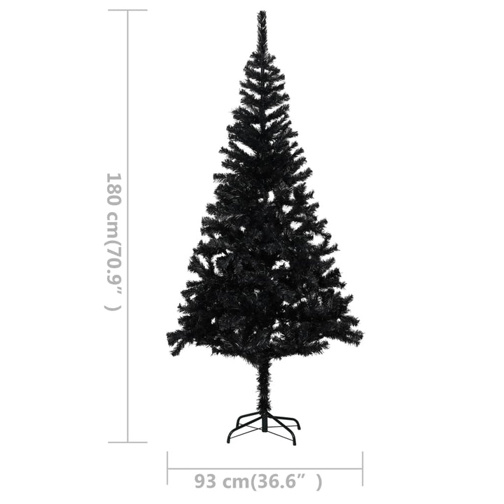 Kunstkerstboom met LED's en kerstballen 180 cm PVC zwart