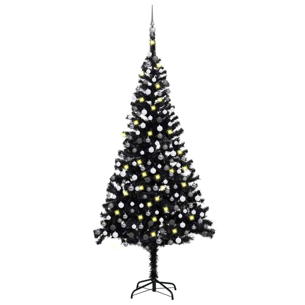 Kunstkerstboom met LED's en kerstballen 240 cm PVC zwart