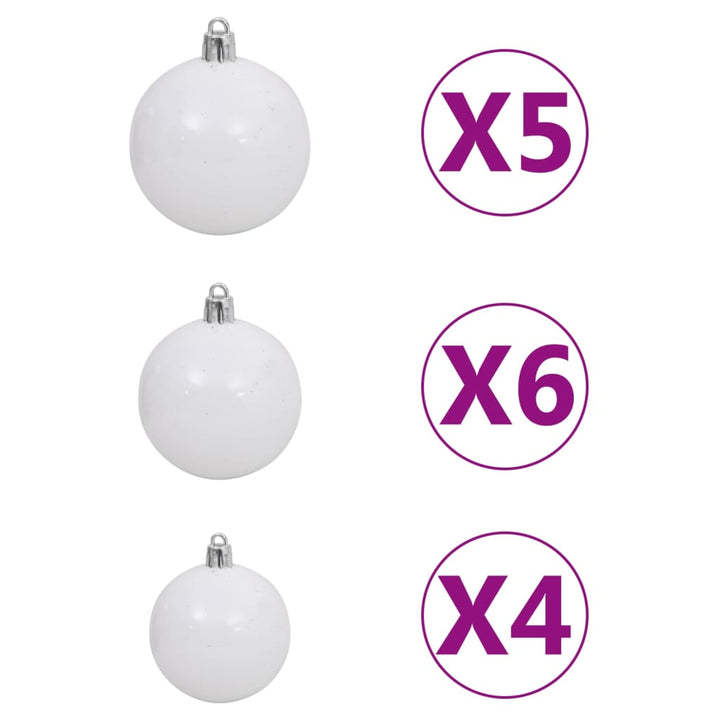 Kunstkerstboom met LED's en kerstballen 150 cm PET zilverkleur