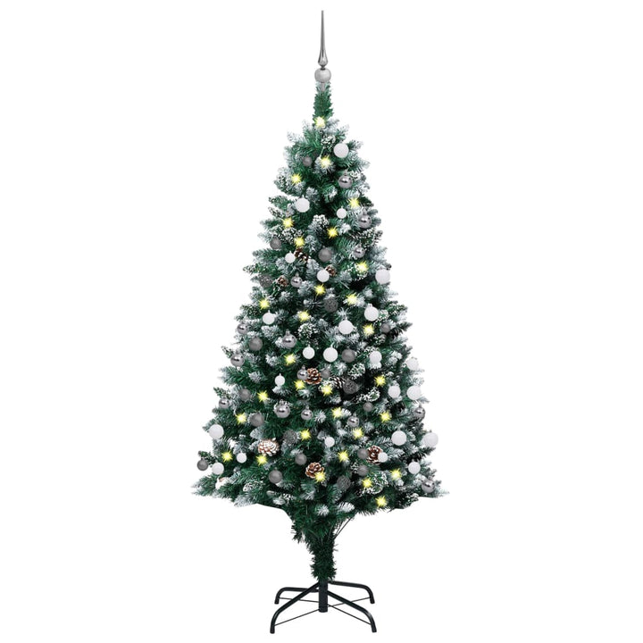 Kunstkerstboom met LED's, kerstballen en dennenappels 150 cm