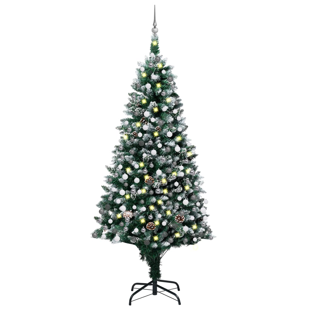 Kunstkerstboom met LED's, kerstballen en dennenappels 210 cm