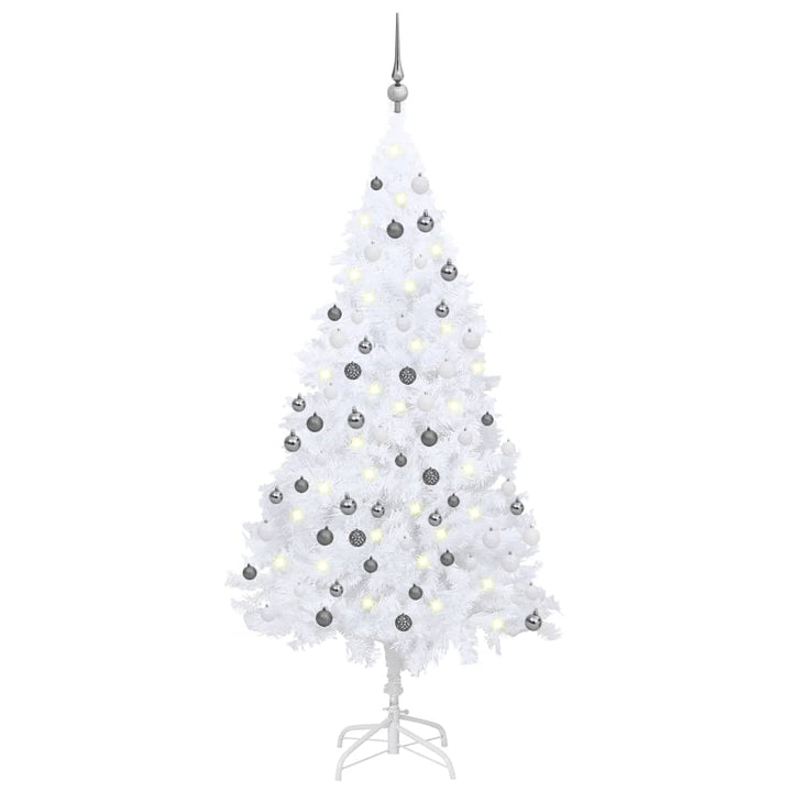 Kunstkerstboom met LED's en kerstballen 120 cm PVC wit