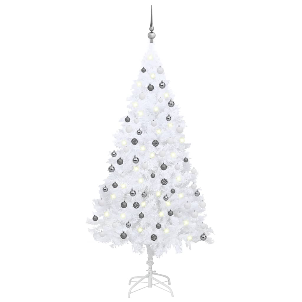 Kunstkerstboom met LED's en kerstballen 180 cm PVC wit