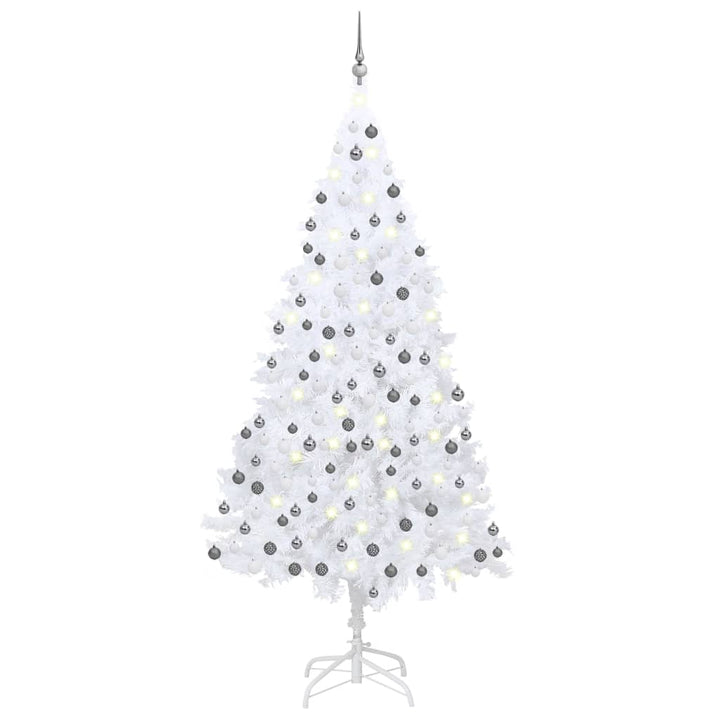 Kunstkerstboom met LED's en kerstballen 210 cm PVC wit