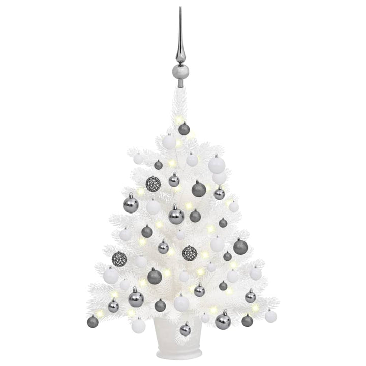 Kunstkerstboom met LED's en kerstballen 65 cm wit