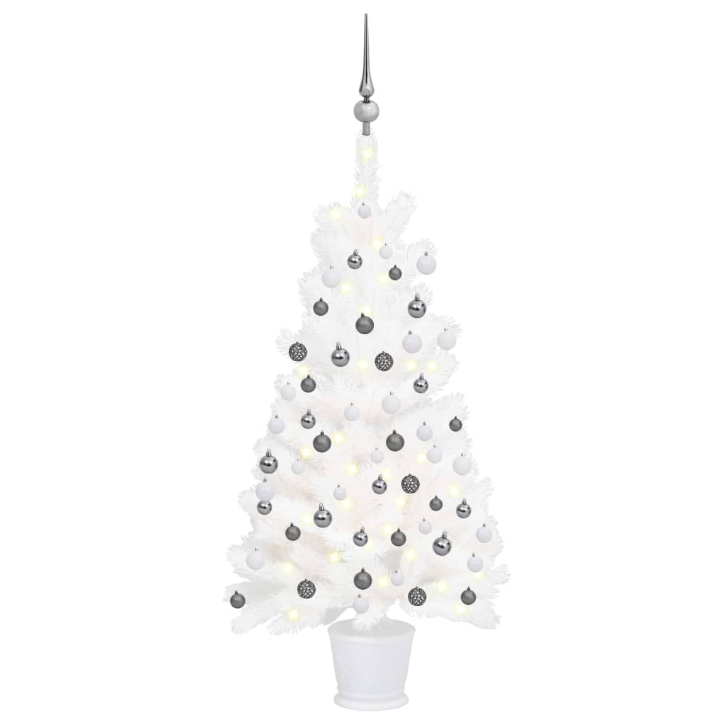 Kunstkerstboom met LED's en kerstballen 90 cm wit