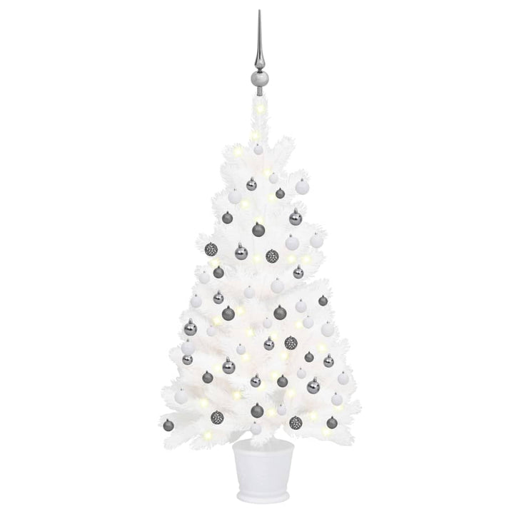 Kunstkerstboom met LED's en kerstballen 90 cm wit