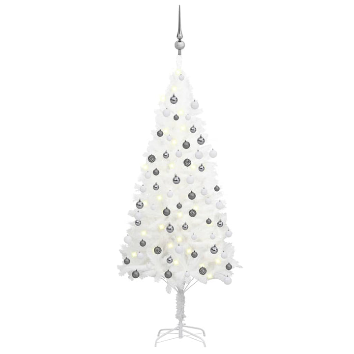 Kunstkerstboom met LED's en kerstballen 120 cm wit