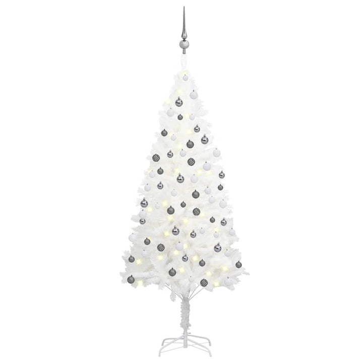 Kunstkerstboom met LED's en kerstballen 150 cm wit
