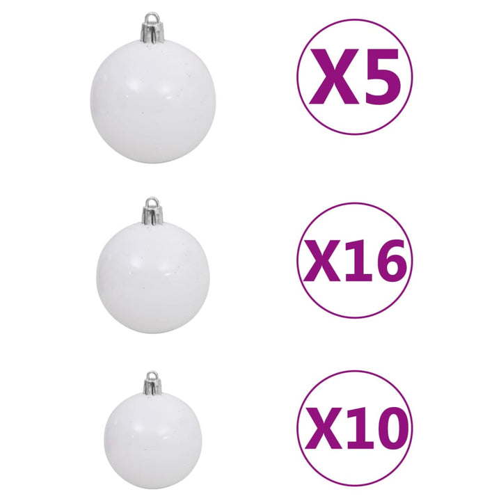 Kunstkerstboom met LED's en kerstballen 210 cm wit
