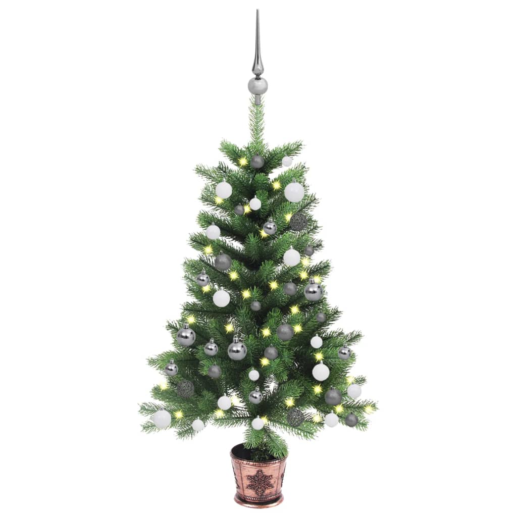 Kunstkerstboom met LED's en kerstballen 65 cm groen