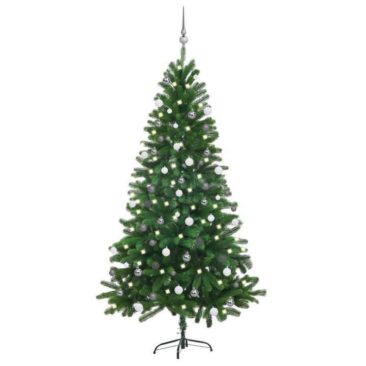 Kunstkerstboom met LED's en kerstballen 180 cm groen