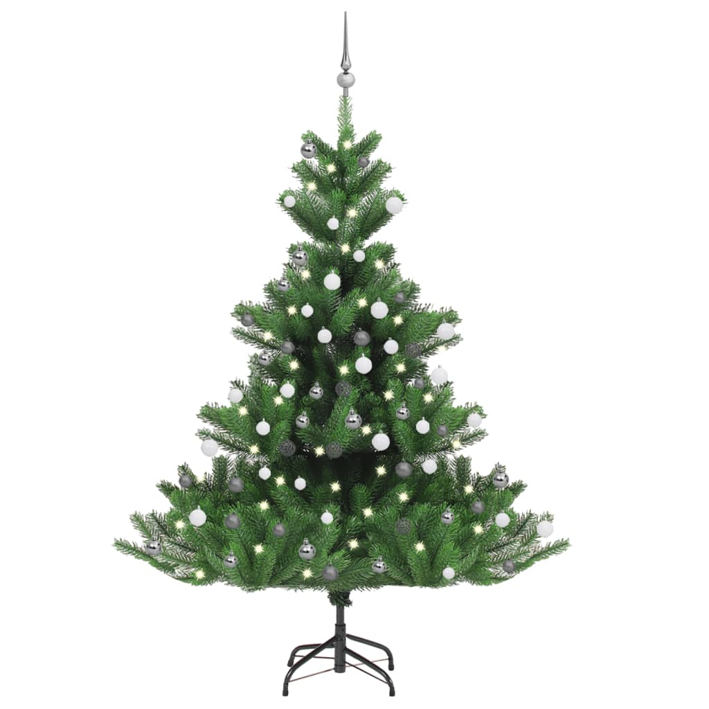 Kunstkerstboom Nordmann met LED's en kerstballen 180 cm groen
