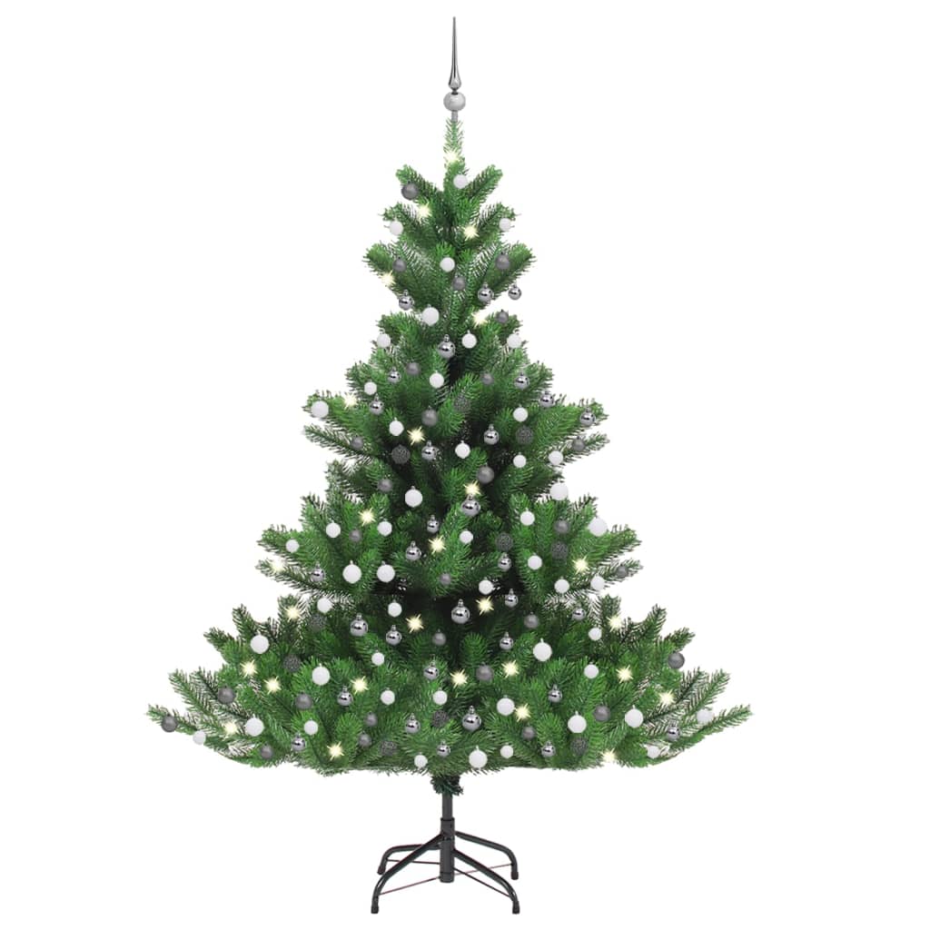 Kunstkerstboom Nordmann met LED's en kerstballen 210 cm groen