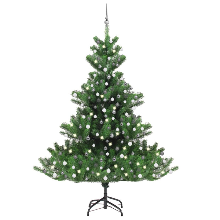 Kunstkerstboom Nordmann met LED's en kerstballen 240 cm groen