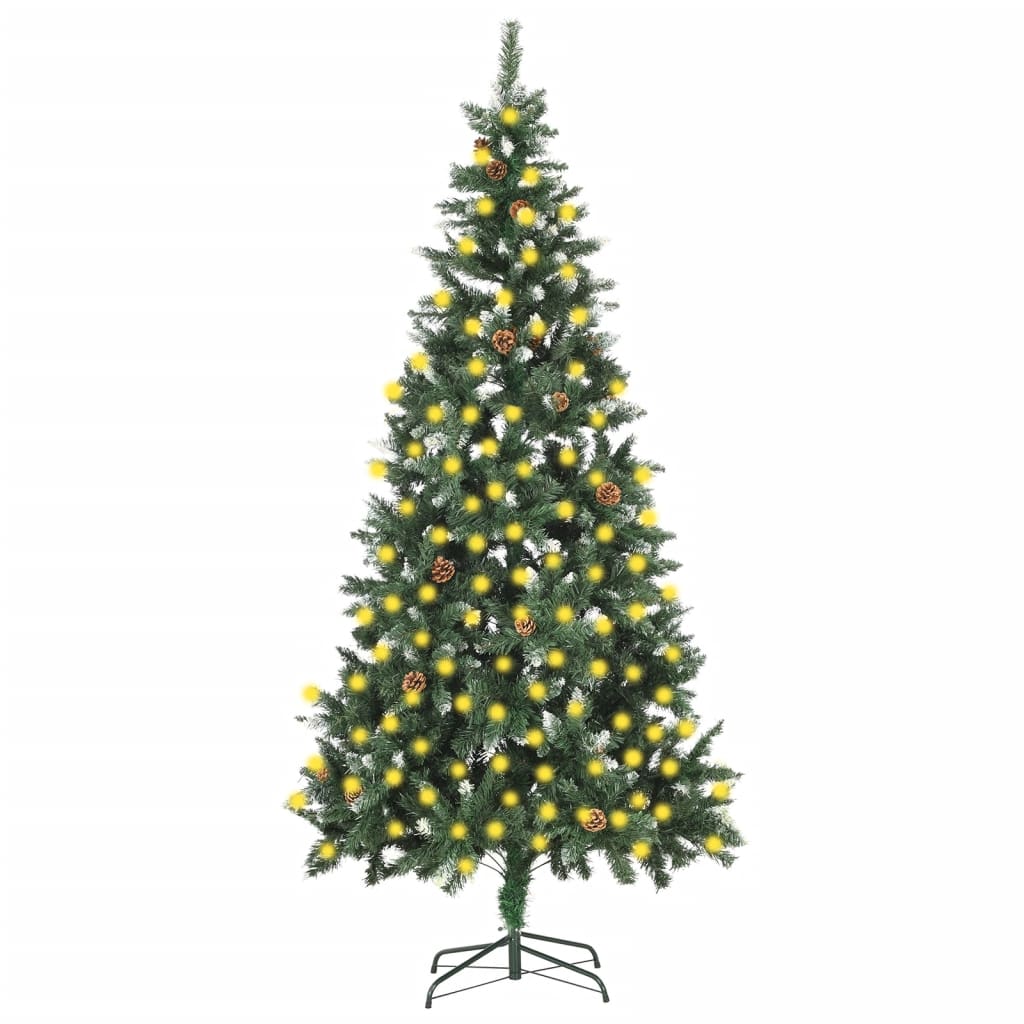 Kunstkerstboom met LED's en dennenappels 210 cm