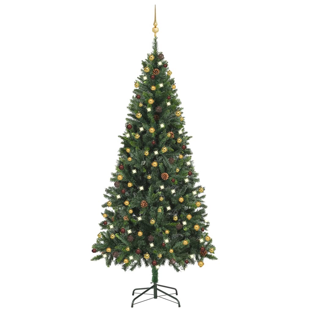 Kunstkerstboom met LED's en kerstballen 210 cm groen