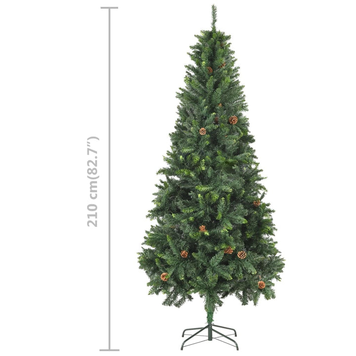 Kunstkerstboom met LED's, kerstballen en dennenappels 210 cm