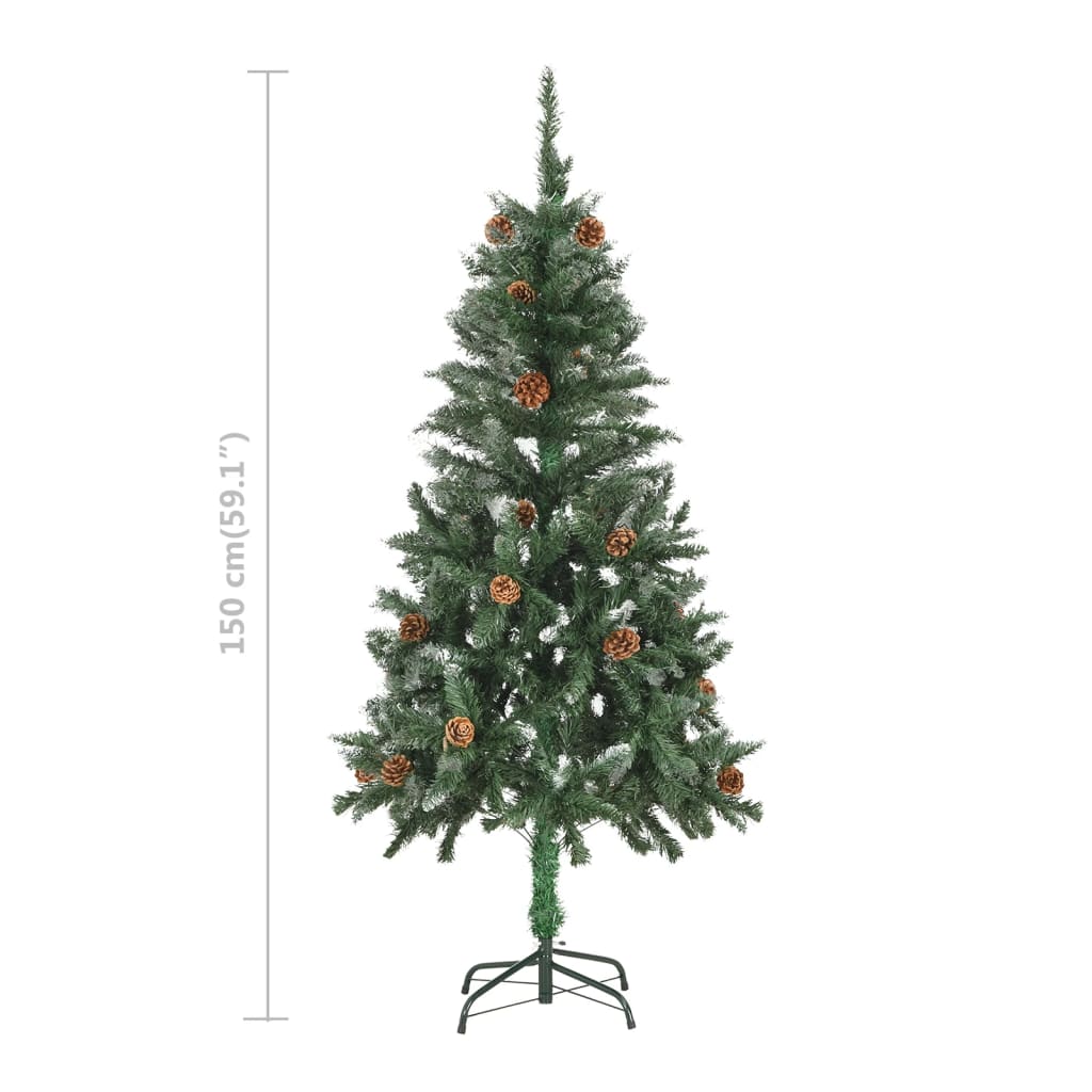 Kunstkerstboom met LED's, kerstballen en dennenappels 150 cm