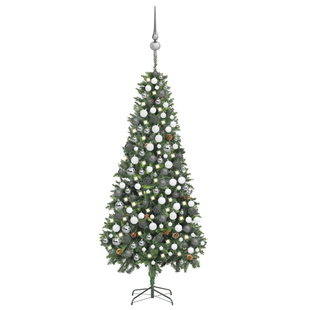 Kunstkerstboom met LED's, kerstballen en dennenappels 210 cm