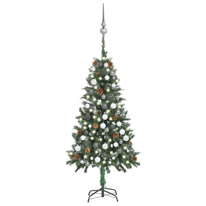 Kunstkerstboom met LED's, kerstballen en dennenappels 150 cm
