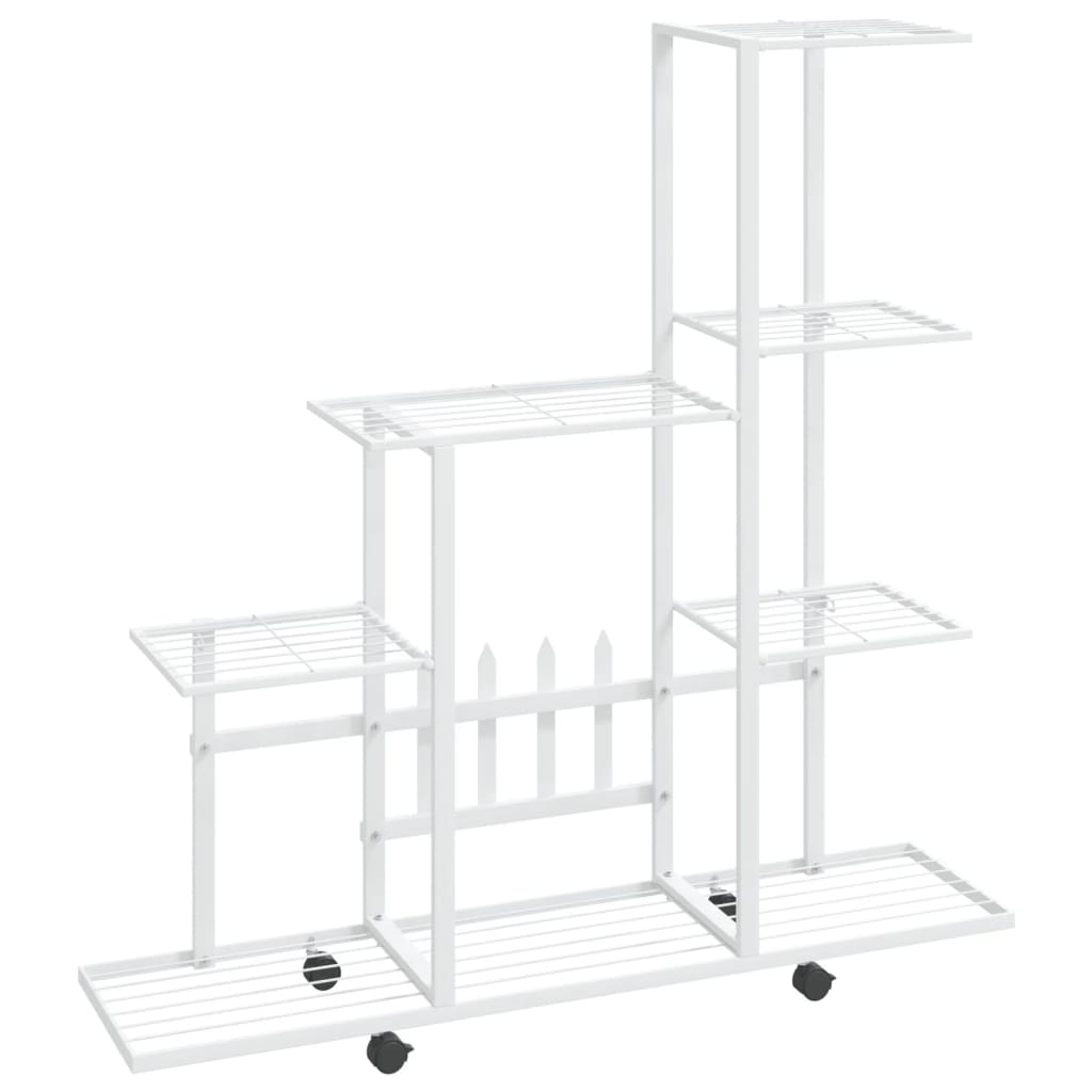 Bloemenstandaard met wielen 94,5x25x92,5 cm metaal wit