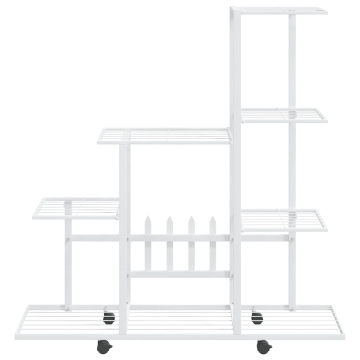 Bloemenstandaard met wielen 94,5x25x92,5 cm metaal wit