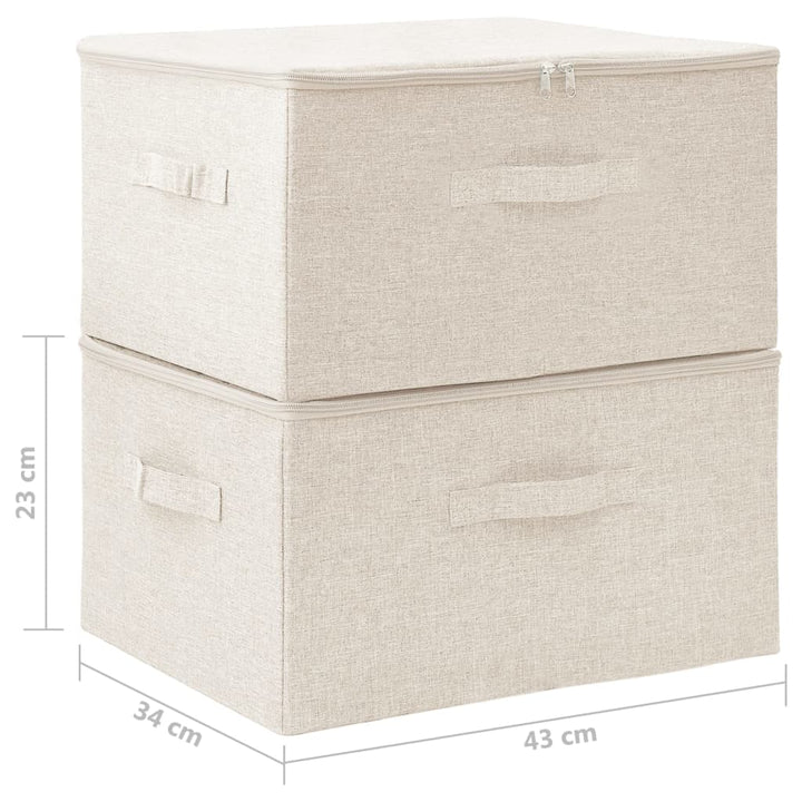 Opbergboxen 2 st 43x34x23 cm stof crèmekleurig