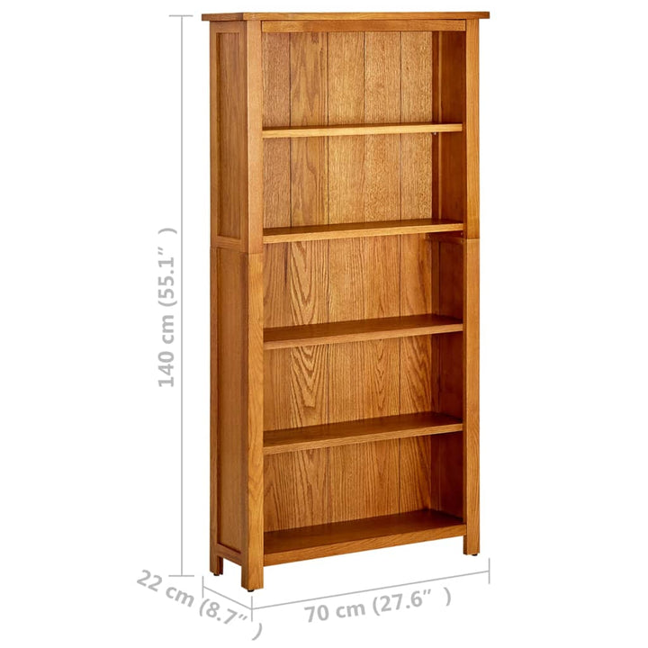 Boekenkast met 5 planken 70x22x140 cm massief eikenhout