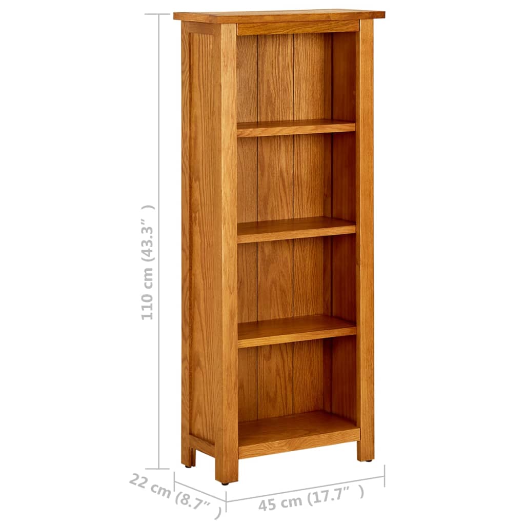 Boekenkast met 4 planken 45x22x110 cm massief eikenhout