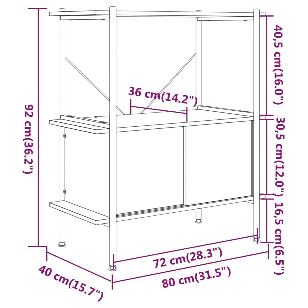 Opbergrek 3-laags met kast 80x40x92 cm staal en bewerkt hout