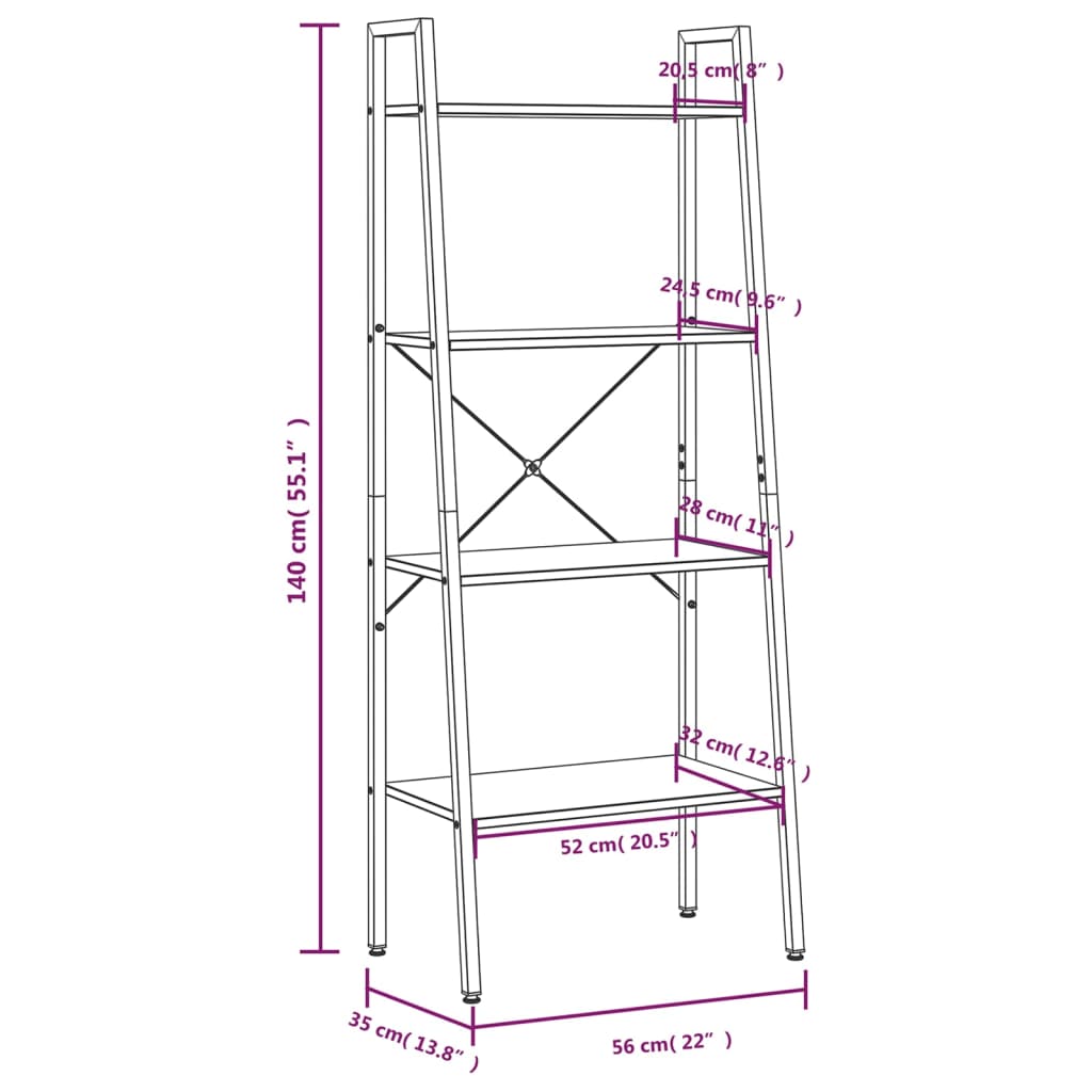 Opbergmeubel met 4 planken 56x35x140 cm zwart