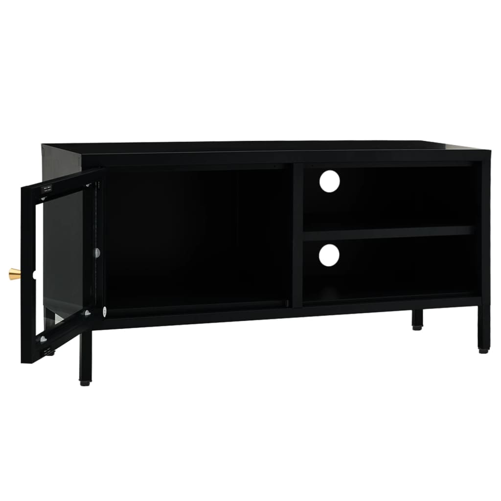 Tv-meubel 90x30x44 cm staal en glas zwart