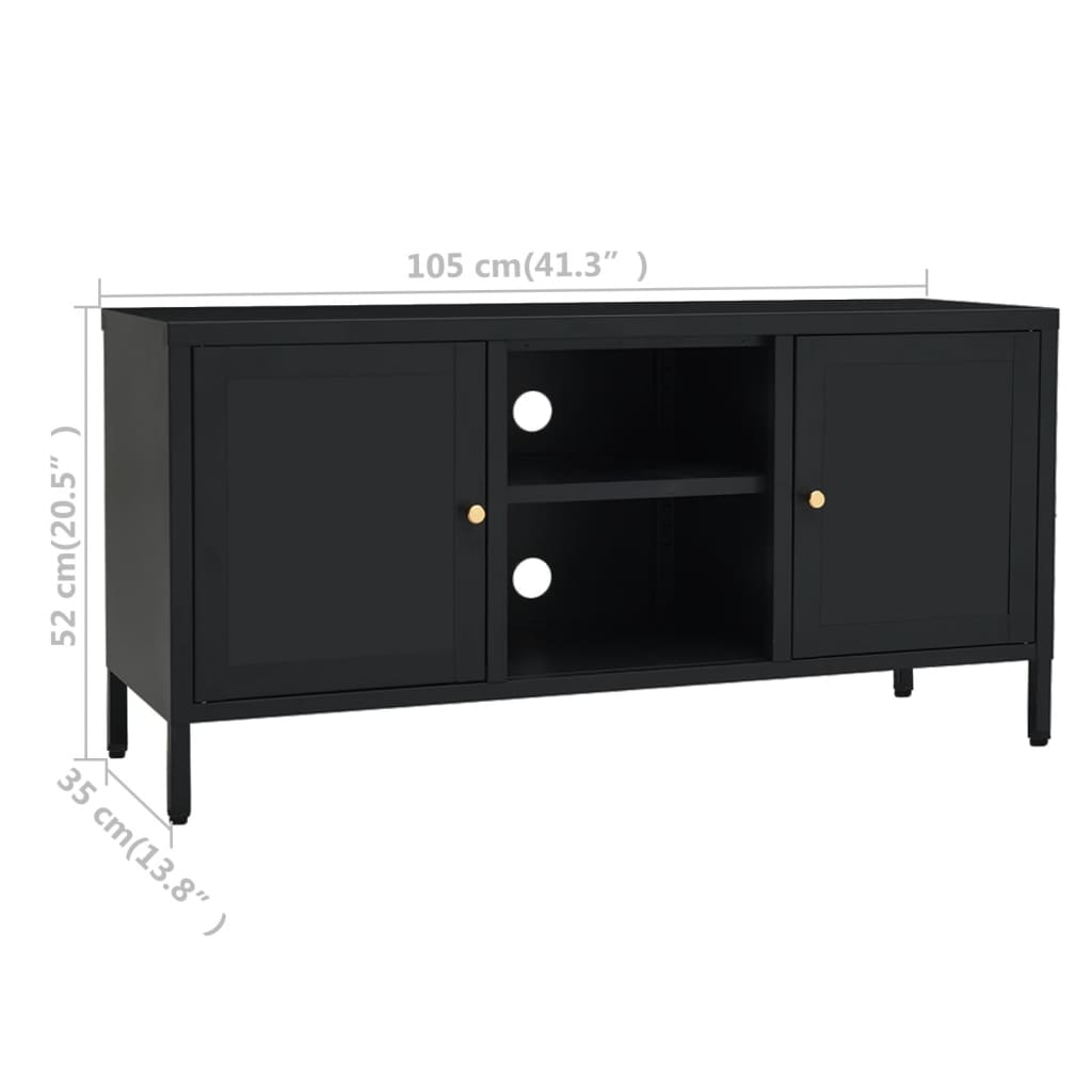 Tv-meubel 105x35x52 cm staal en glas zwart