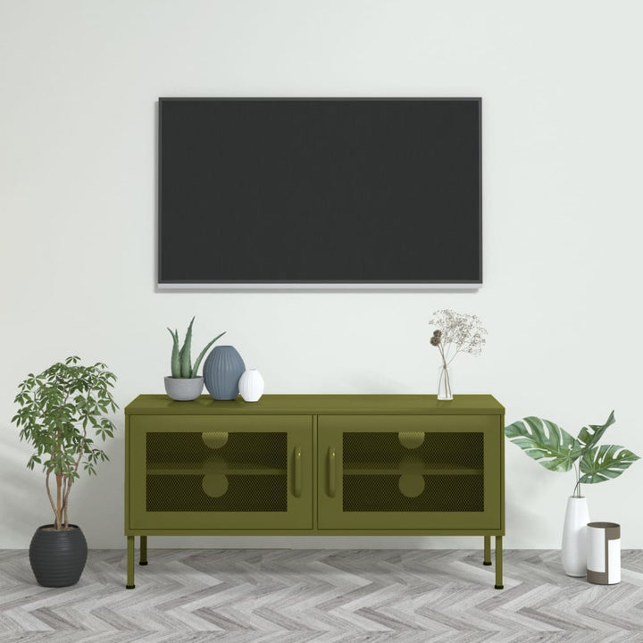 Tv-meubel 105x35x50 cm staal olijfgroen