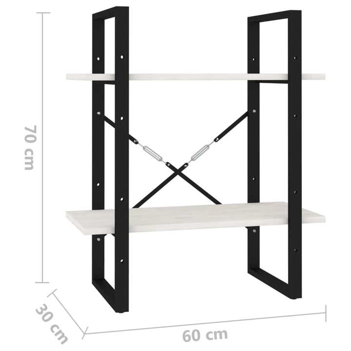 Boekenkast met 2 schappen 40x30x70 cm massief grenenhout wit