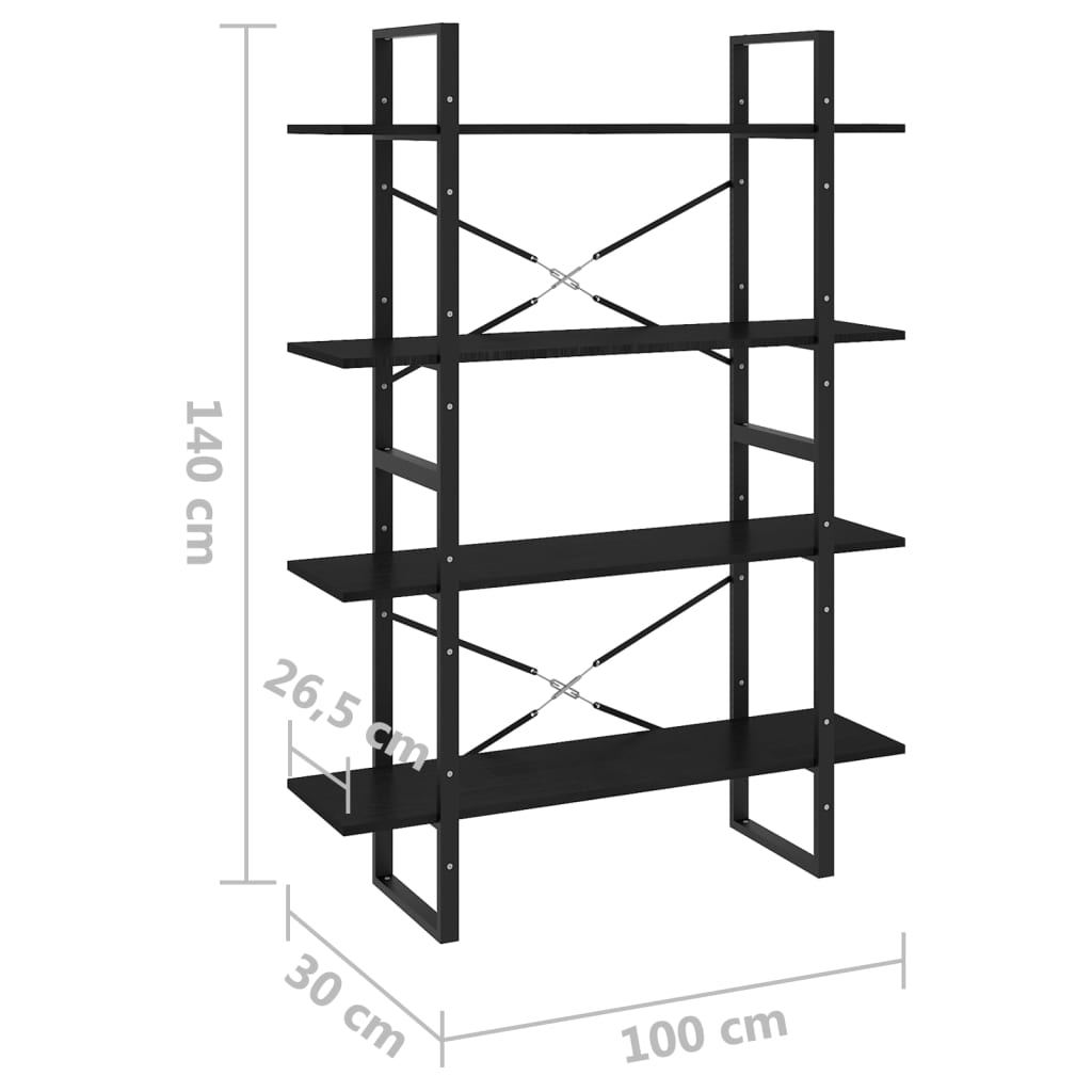 Boekenkast met 4 schappen 100x30x140 cm grenenhout zwart