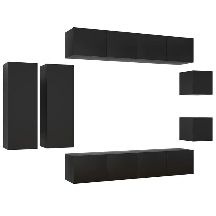 8-delige Tv-meubelset spaanplaat zwart
