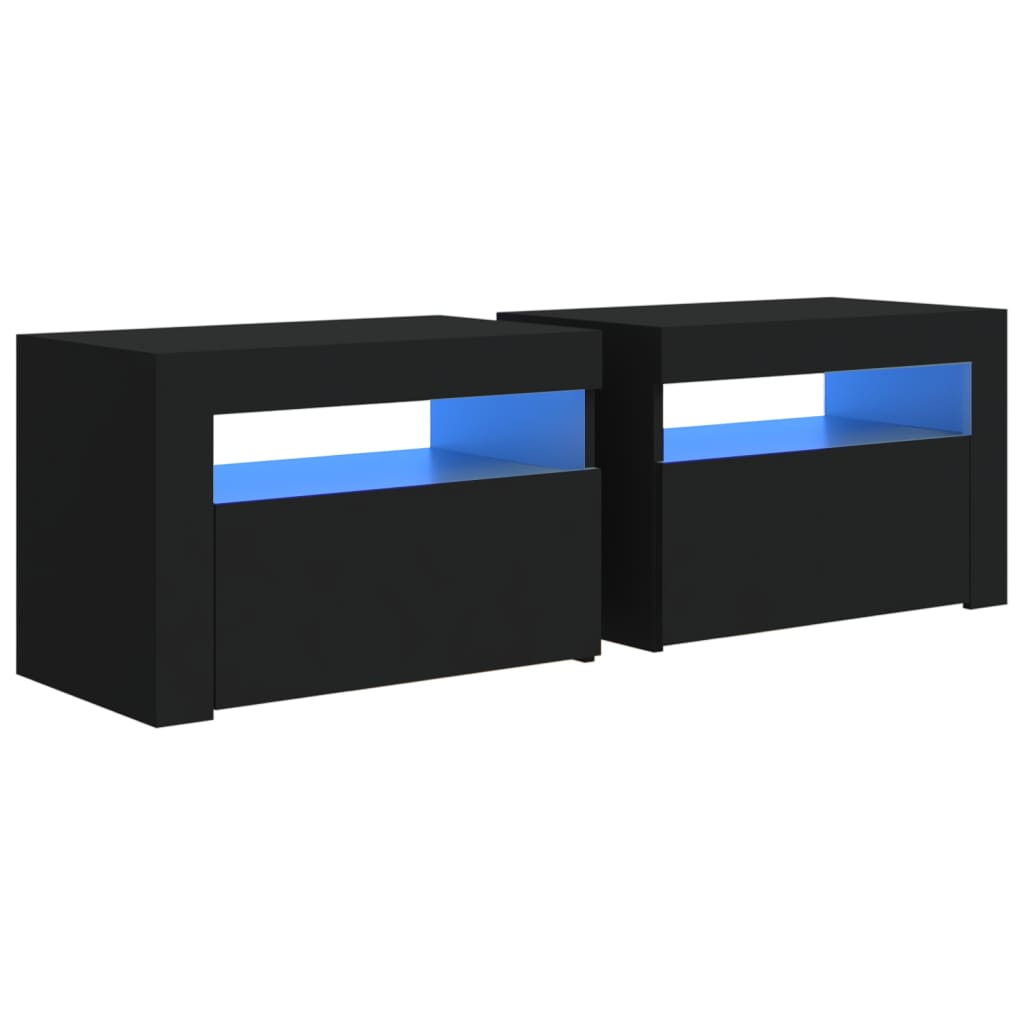 Nachtkastjes 2 st met LED's 60x35x40 cm zwart