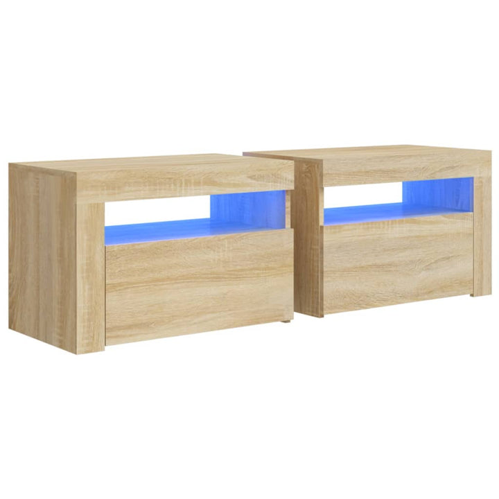 Nachtkastjes 2 st met LED's 60x35x40 cm sonoma eikenkleurig